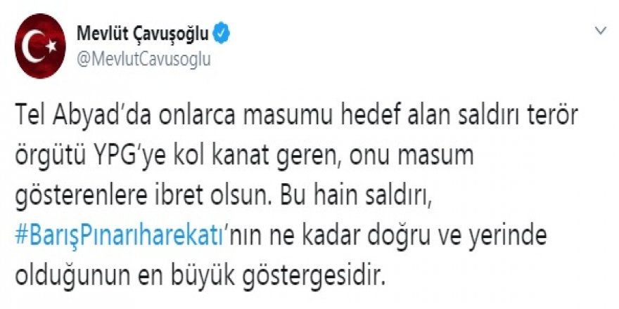 ÇAVUŞOĞLU: TEL ABYAD SALDIRISI, YPG'Yİ MASUM GÖSTERENLERE İBRET OLSUN