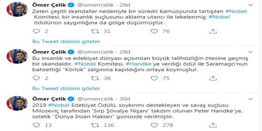 AK PARTİLİ ÇELİK'TEN 'NOBEL EDEBİYAT ÖDÜLÜ' AÇIKLAMASI