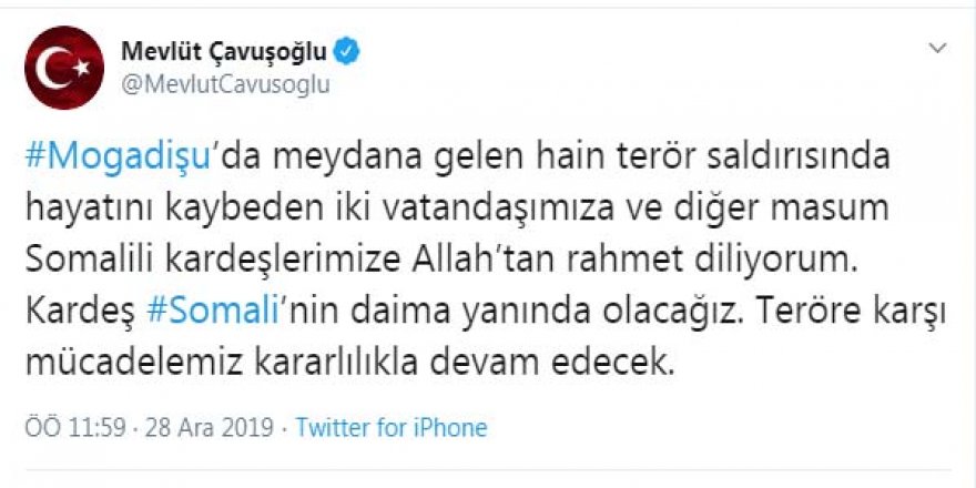 BAKAN ÇAVUŞOĞLU'NDA 'SOMALİ' PAYLAŞIMI