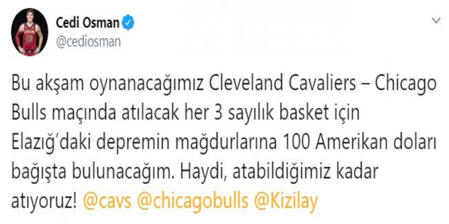 CEDİ OSMAN'DAN ELAZIĞ'DAKİ DEPREMZEDELERE BAĞIŞ KAMPANYASI