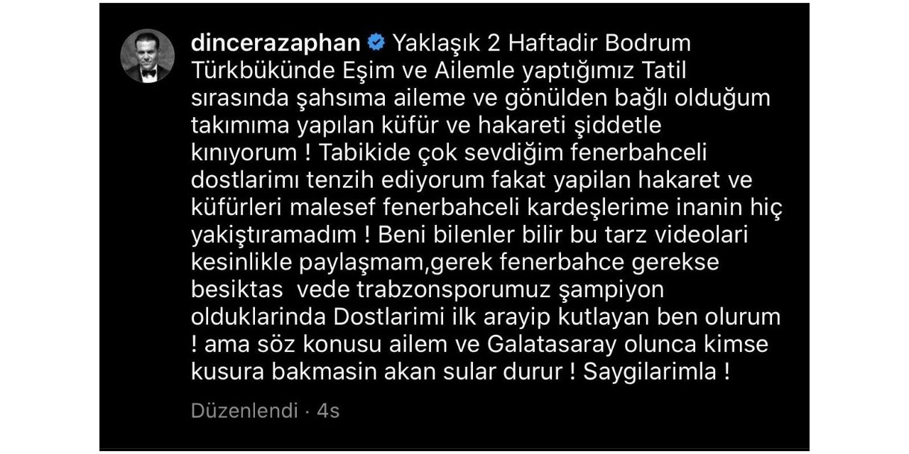 Dinçer Azaphan: "şahsıma, Aileme Ve Takımıma Yapılan Küfür Ve Hakareti Şiddetle Kınıyorum!"