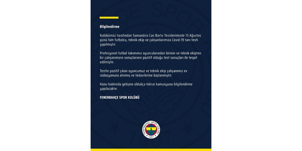 Fenerbahçe’de 2 Pozitif Vaka