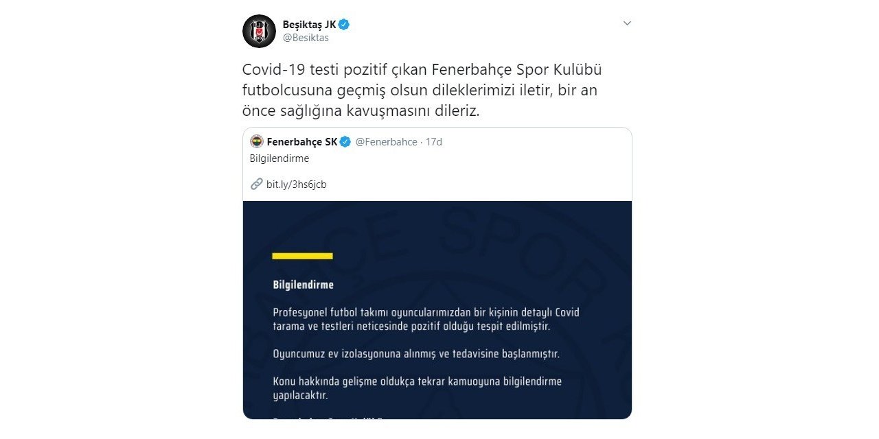 Beşiktaş’tan Fenerbahçe’ye Geçmiş Olsun Mesajı