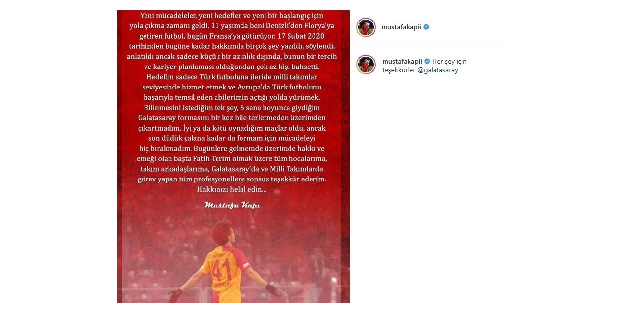 Mustafa Kapı’dan Galatasaray’a Veda