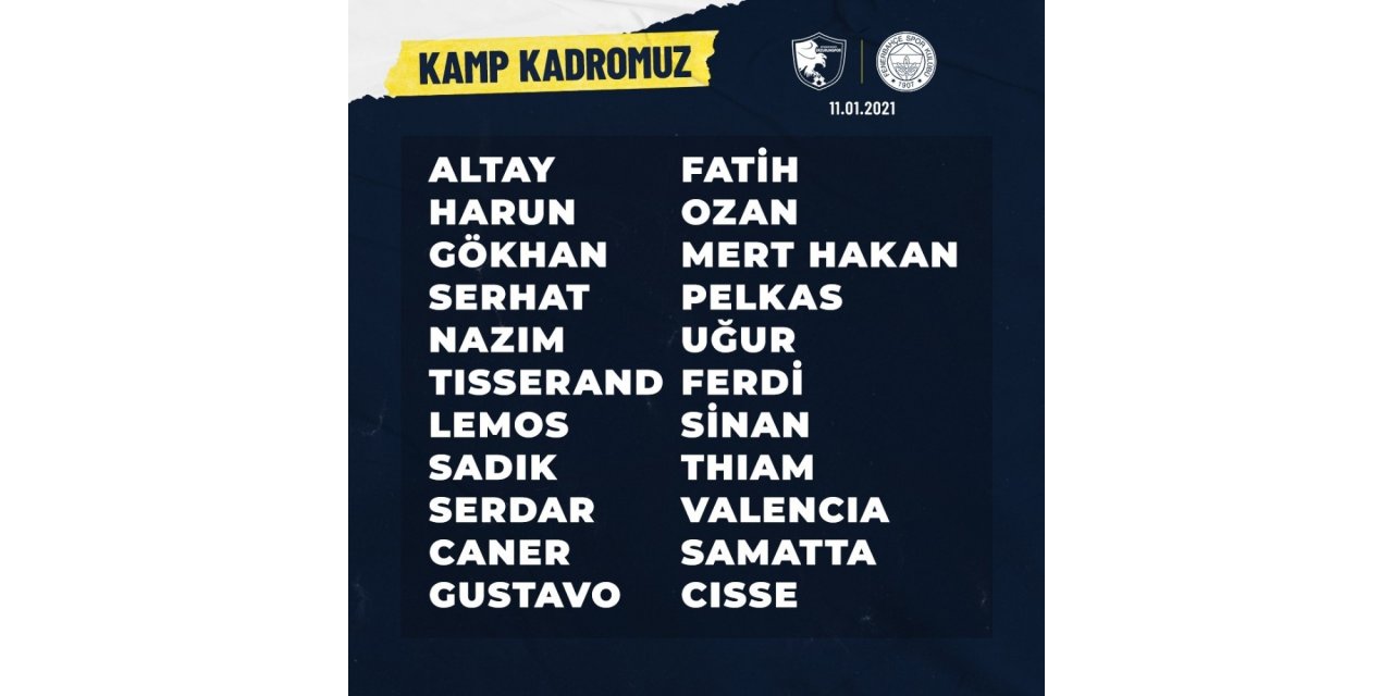 Fenerbahçe’nin Bb Erzurumspor Maçı Kadrosu Belli Oldu