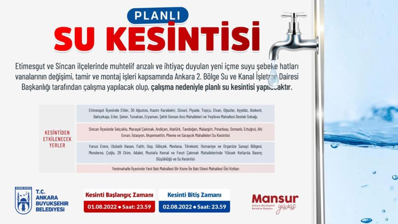 ASKİ’DEN PLANLI SU KESİNTİSİ: 26 YILLIK İÇME SUYU VANALARI DEĞİŞTİRİLİYOR