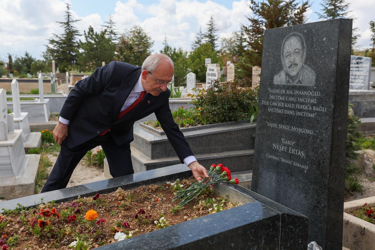 CHP Lideri ve Cumhurbaşkanı Adayı Kılıçdaroğlu, Halk Ozanları Muharrem ve Neşet Ertaş'ın Mezarlarını Ziyaret Etti