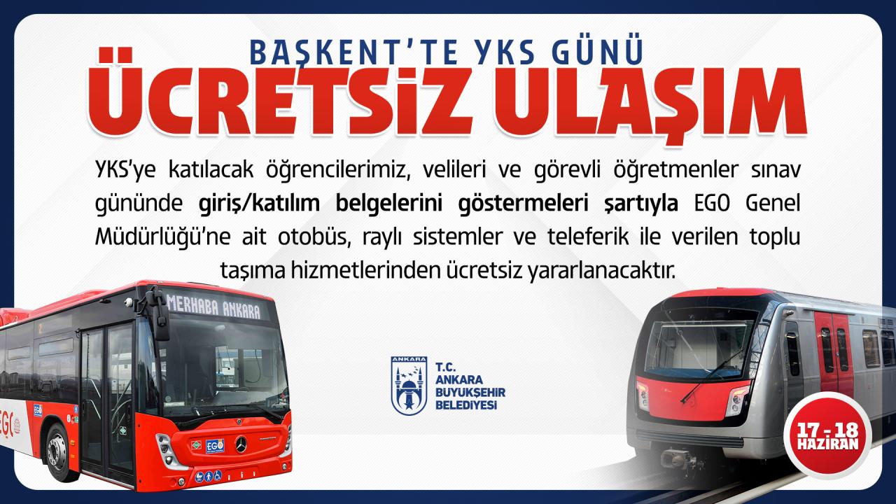 YKS’YE GİRECEK BAŞKENTLİ ÖĞRENCİLERE ULAŞIM ÜCRETSİZ