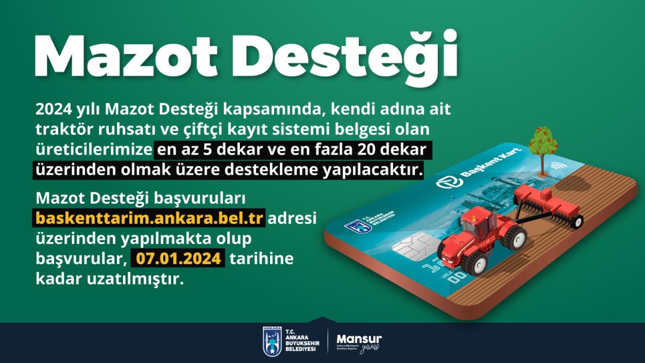 KIRSAL KALKINMADA BAŞKENT MODELİ: 2024 MAZOT DESTEĞİ BAŞVURU SÜRESİ UZATILDI