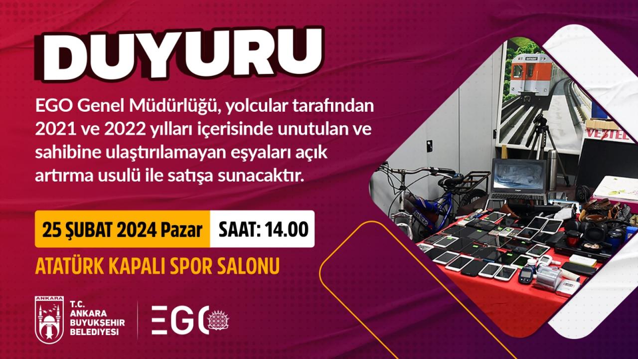 EGO GENEL MÜDÜRLÜĞÜ TOPLU TAŞIMA ARAÇLARINDA UNUTULAN EŞYALARI AÇIK ARTIRMA YÖNTEMİYLE SATIŞA ÇIKARIYOR