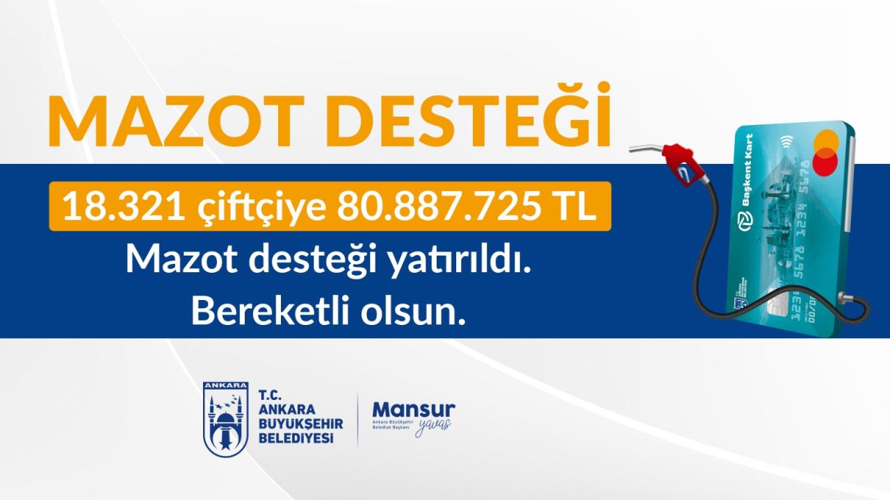 ANKARA BÜYÜKŞEHİR’DEN ÇİFTÇİYE BÜYÜK DESTEK: 80 MİLYON 887 BİN TL TUTARINDA MAZOT YARDIMI