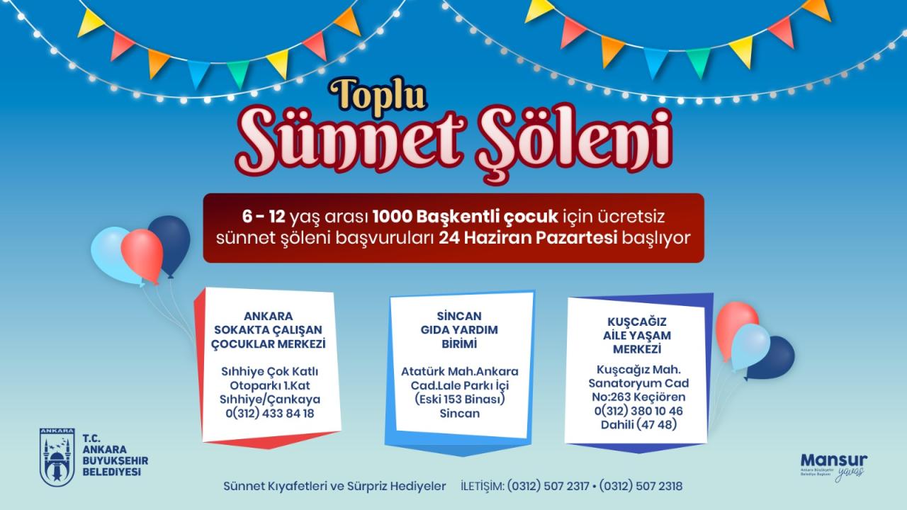 ANKARA BÜYÜKŞEHİRİN ‘TOPLU SÜNNET ŞÖLENİ’ İÇİN KAYITLAR BAŞLIYOR