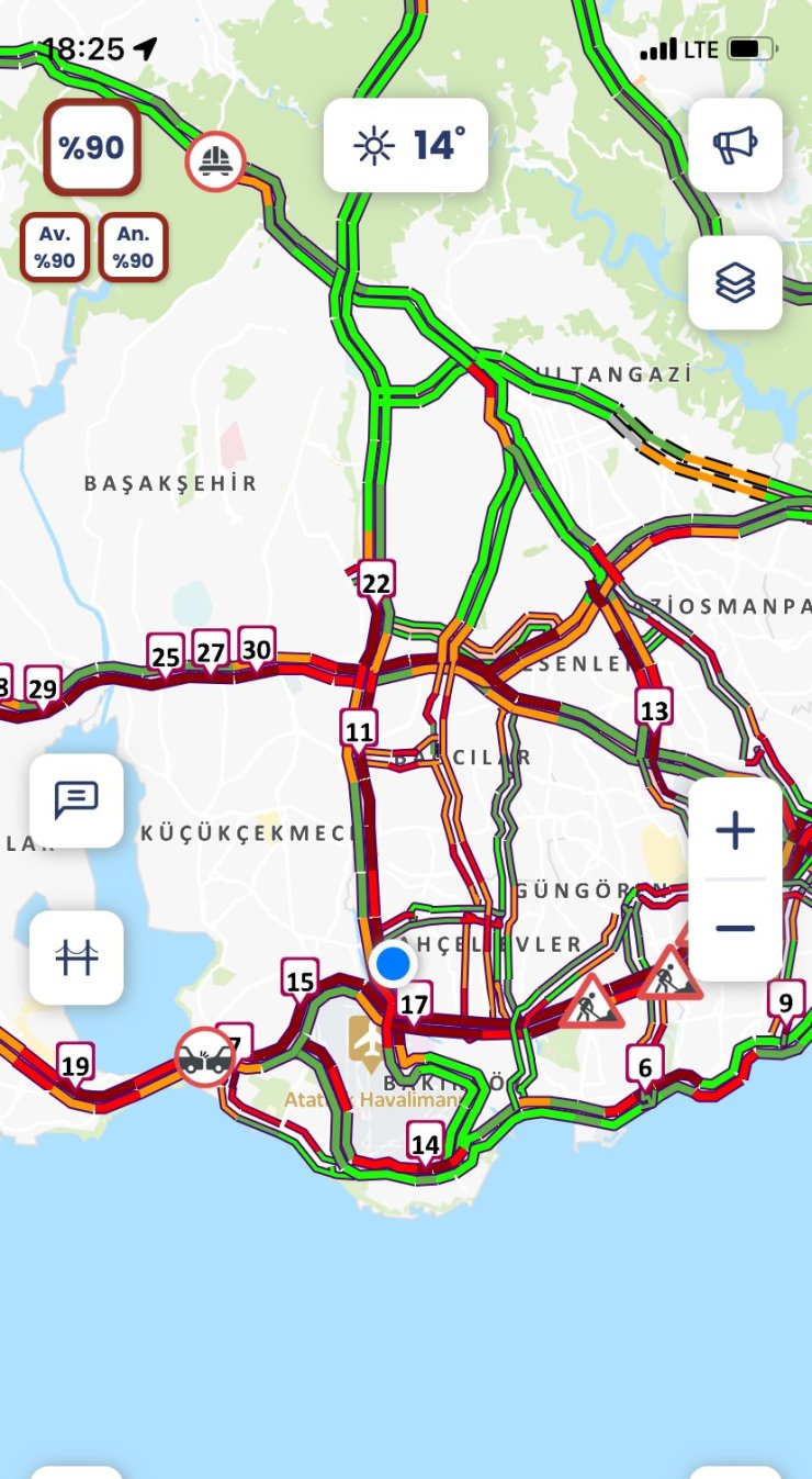 İSTANBUL’DA HAFTANIN SON GÜNÜNDE TRAFİK YÜZDE 90’A ULAŞTI