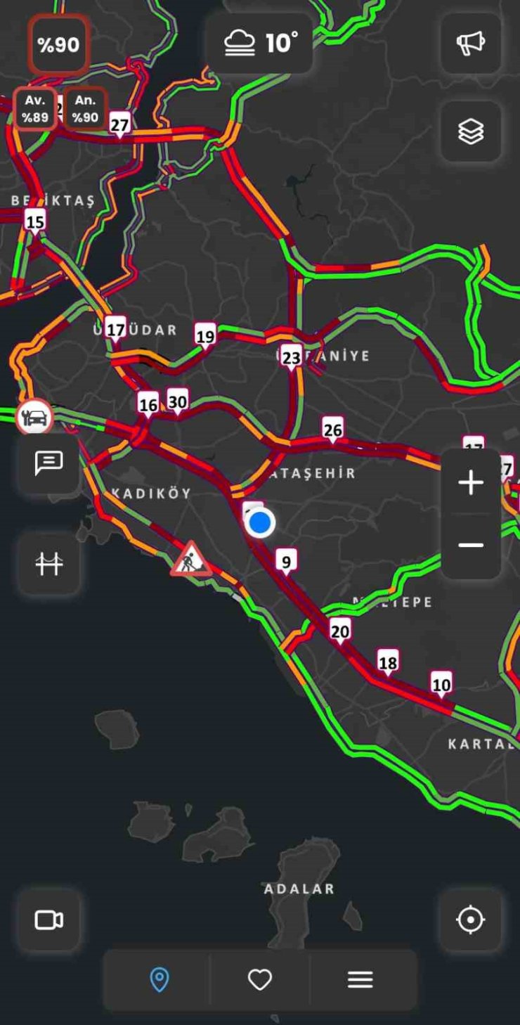 İSTANBUL’DA TRAFİK YOĞUNLUĞU YÜZDE 90’A ULAŞTI